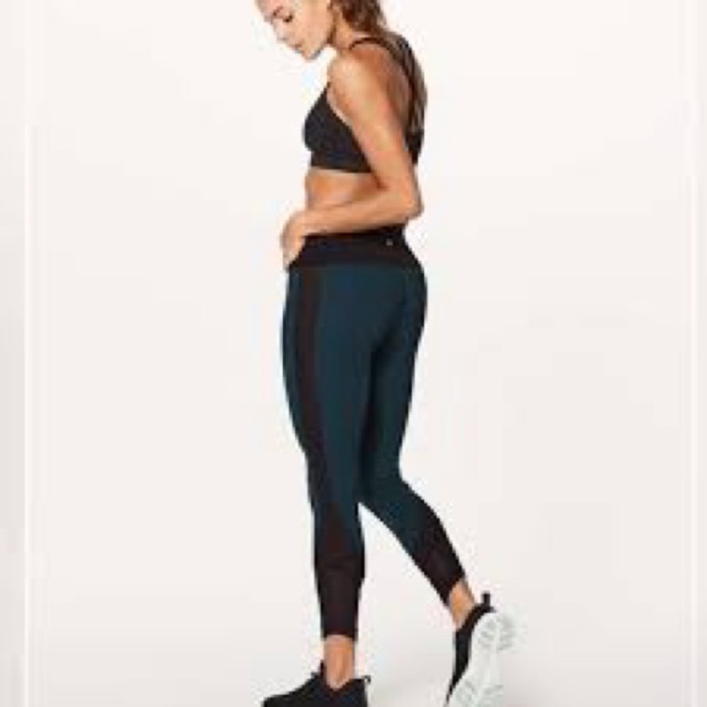 lululemon athletica Black and Teal High-Rise Workout Leggings 700